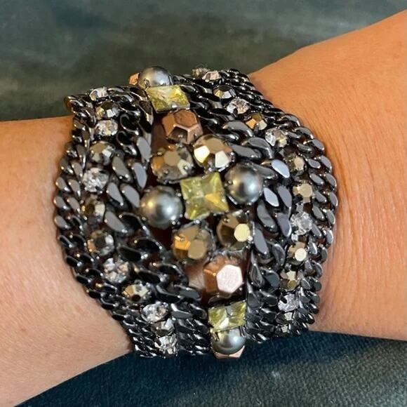 Stella & Dot Petra Braided Rhinestone Chain Bracelet Cuff Retired Style - Picture 1 of 5